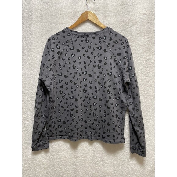 Monrow Sweatshirt Women’s Large Gray Black Leopard Print Pullover Crew Neck - Picture 5 of 8